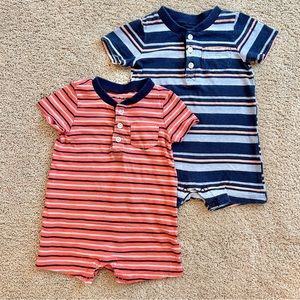 2-Pack Henley Striped Shortalls, 12 months